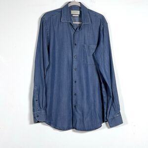 Hagen Carmel CA Chambray Denim Button Up Shirt Mens Sz L Blue Long Sleeve